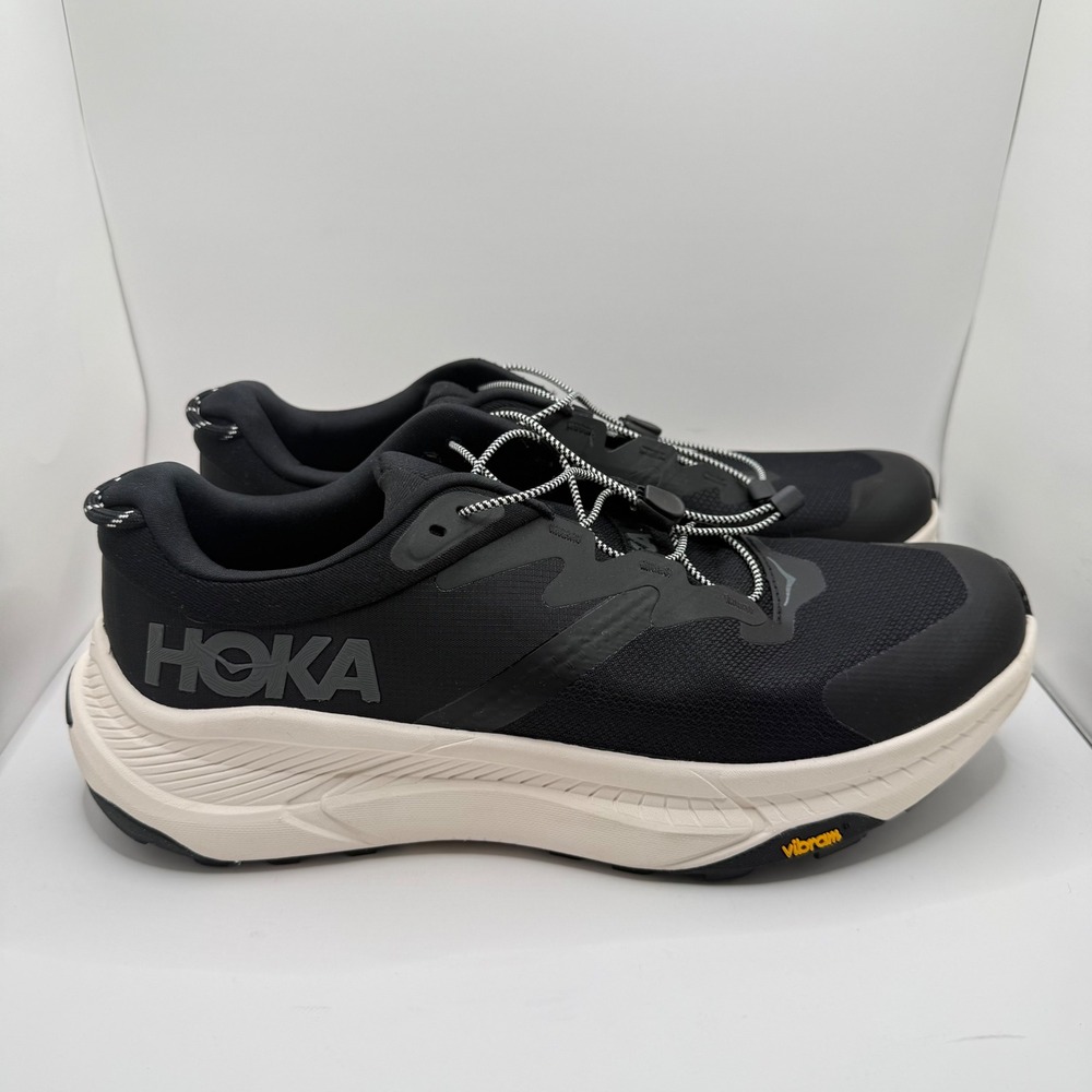 Hoka Transport Mens 10.5 Black Cordura Vibram Walking Shoes 1123153 BKLB
